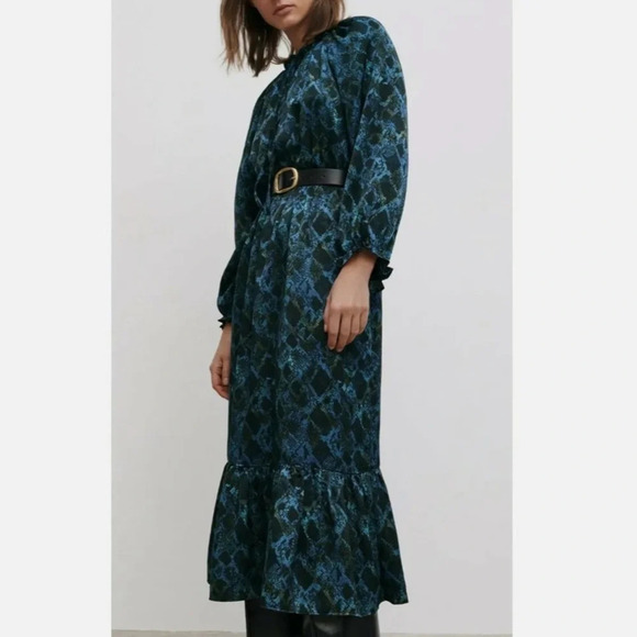 NWT Zara Animal Print Snakeskin Midi Dress Navy Blue size xs - Picture 1 of 7